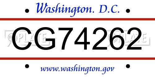 CG74262 District Of Columbia License Plate