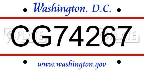 CG74267 District Of Columbia License Plate
