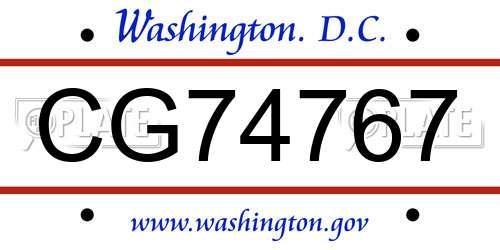 CG74767 District Of Columbia License Plate