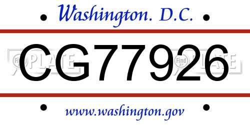 CG77926 District Of Columbia License Plate