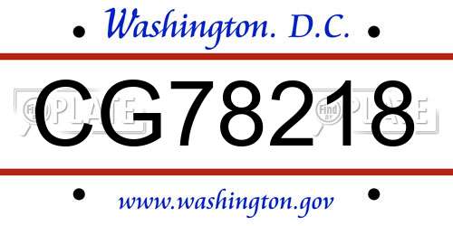 CG78218 District Of Columbia License Plate