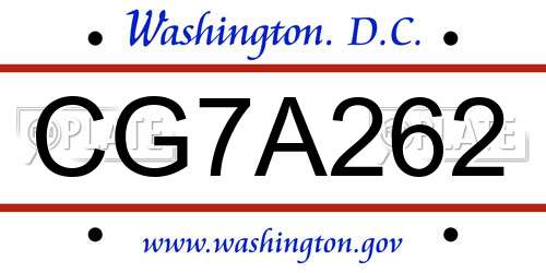 CG7A262 District Of Columbia License Plate