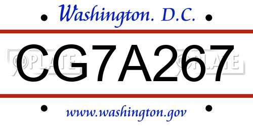 CG7A267 District Of Columbia License Plate