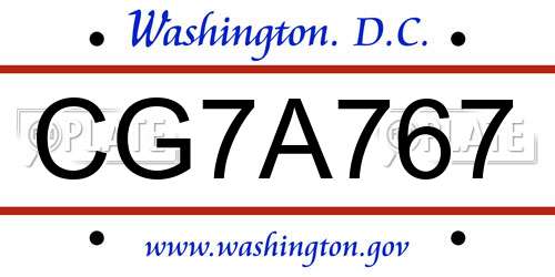 CG7A767 District Of Columbia License Plate