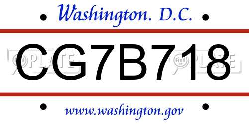 CG7B718 District Of Columbia License Plate