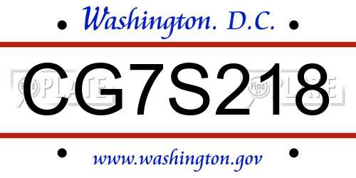 CG7S218 District Of Columbia License Plate