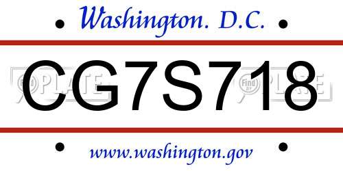 CG7S718 District Of Columbia License Plate