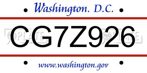 CG7Z926 District Of Columbia License Plate