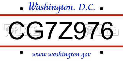 CG7Z976 District Of Columbia License Plate
