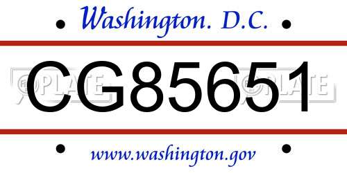 CG85651 District Of Columbia License Plate
