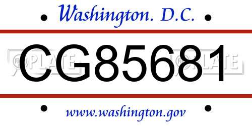 CG85681 District Of Columbia License Plate