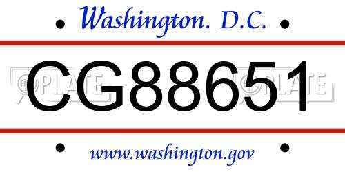 CG88651 District Of Columbia License Plate