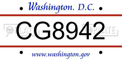 CG8942 District Of Columbia License Plate