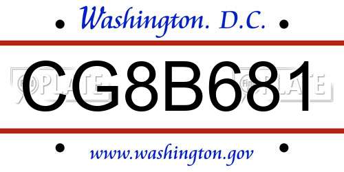 CG8B681 District Of Columbia License Plate