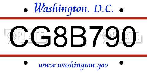 CG8B790 District Of Columbia License Plate