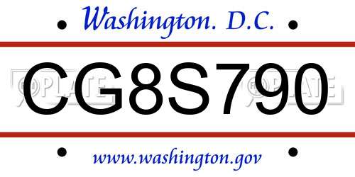 CG8S790 District Of Columbia License Plate