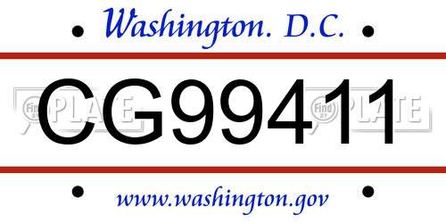 CG99411 District Of Columbia License Plate