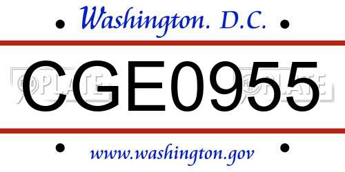 CGE0955 District Of Columbia License Plate