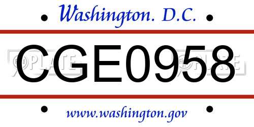 CGE0958 District Of Columbia License Plate