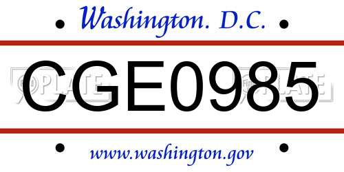CGE0985 District Of Columbia License Plate