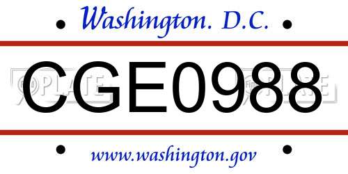CGE0988 District Of Columbia License Plate