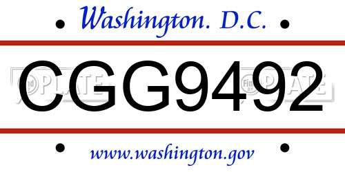CGG9492 District Of Columbia License Plate