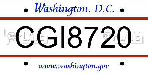 CGI8720 District Of Columbia License Plate