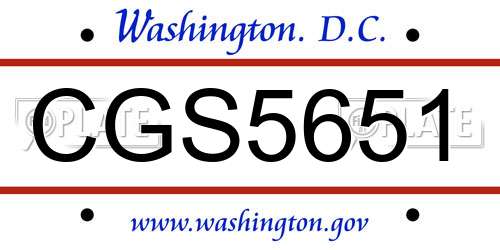 CGS5651 District Of Columbia License Plate