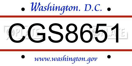 CGS8651 District Of Columbia License Plate