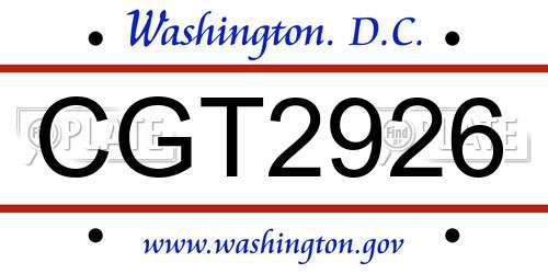 CGT2926 District Of Columbia License Plate