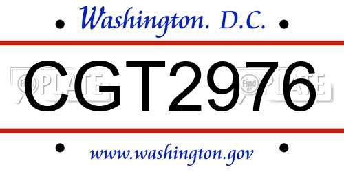 CGT2976 District Of Columbia License Plate