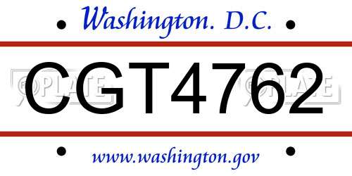 CGT4762 District Of Columbia License Plate
