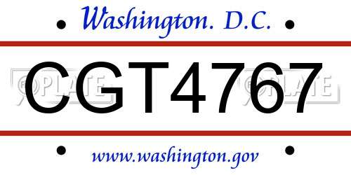 CGT4767 District Of Columbia License Plate