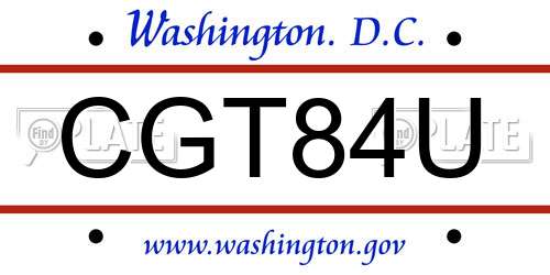 CGT84U District Of Columbia License Plate