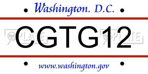CGTG12 District Of Columbia License Plate