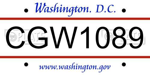 CGW1089 District Of Columbia License Plate