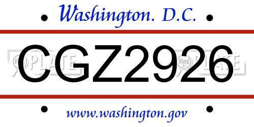 CGZ2926 District Of Columbia License Plate
