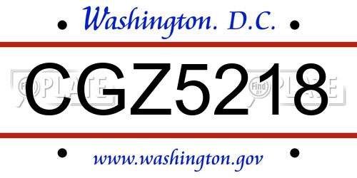 CGZ5218 District Of Columbia License Plate