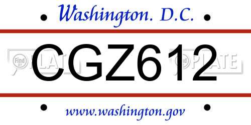 CGZ612 District Of Columbia License Plate