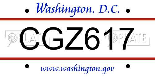 CGZ617 District Of Columbia License Plate