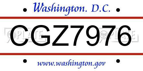 CGZ7976 District Of Columbia License Plate