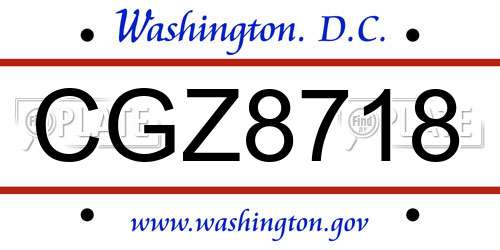 CGZ8718 District Of Columbia License Plate