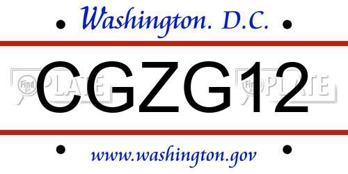 CGZG12 District Of Columbia License Plate