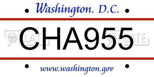 CHA955 District Of Columbia License Plate