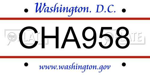 CHA958 District Of Columbia License Plate