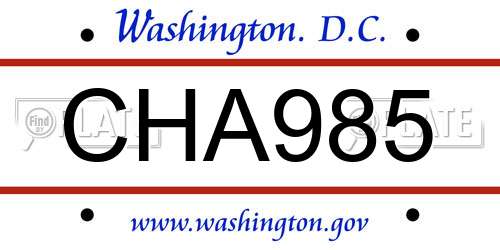 CHA985 District Of Columbia License Plate