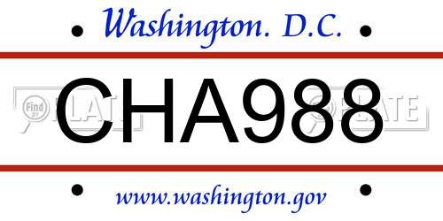 CHA988 District Of Columbia License Plate
