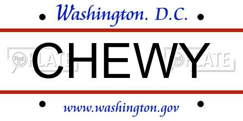 CHEWY District Of Columbia License Plate