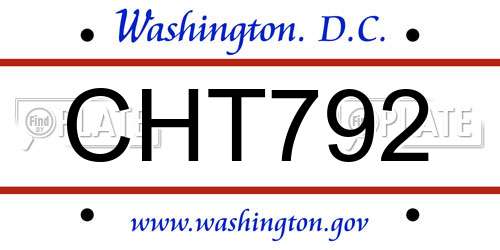 CHT792 District Of Columbia License Plate