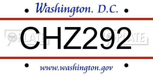 CHZ292 District Of Columbia License Plate